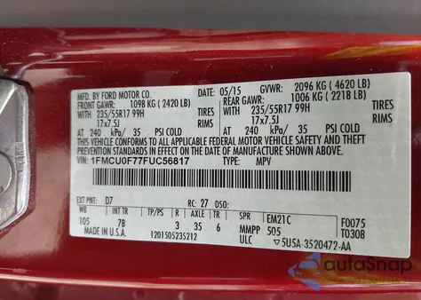 2015 Ford Escape S from USA, damaged, VIN 1FMCU0F77FUC56817